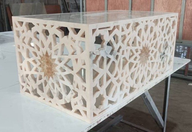 custom waterjet fabrication of complex stone panels