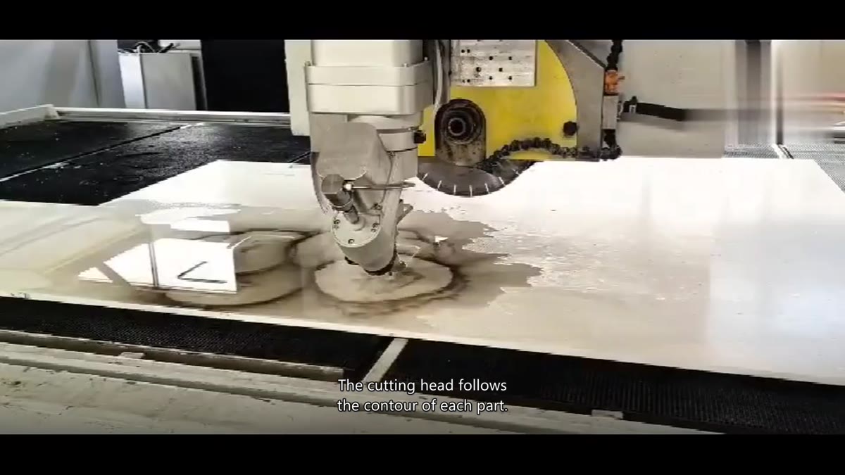 Yuanli sawjet cutting stone contours with a waterjet head