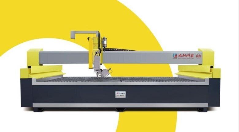 AC 5-axis waterjet with intelligent vision system for large-format slab cutting