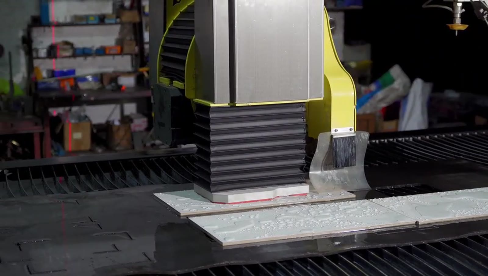 sintered stone mitre and bevel cut by waterjet